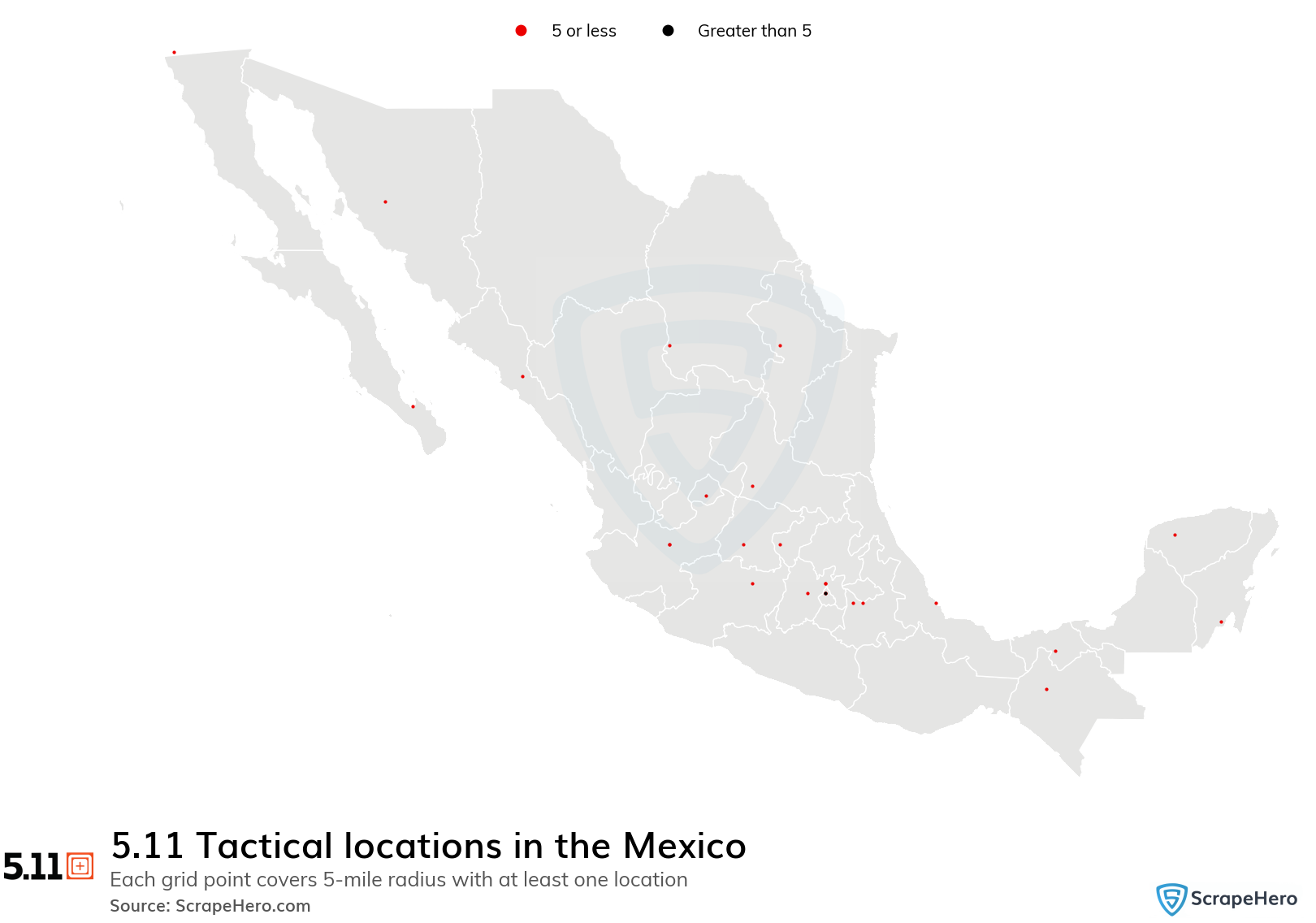 Map of 5.11 Tactical locations in Mexico