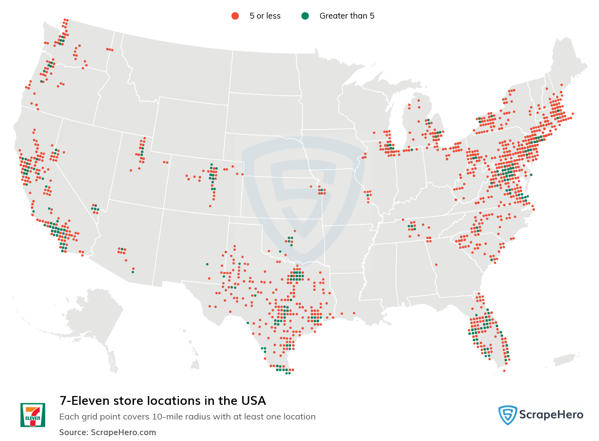 Map of  locations in the United States in 2024