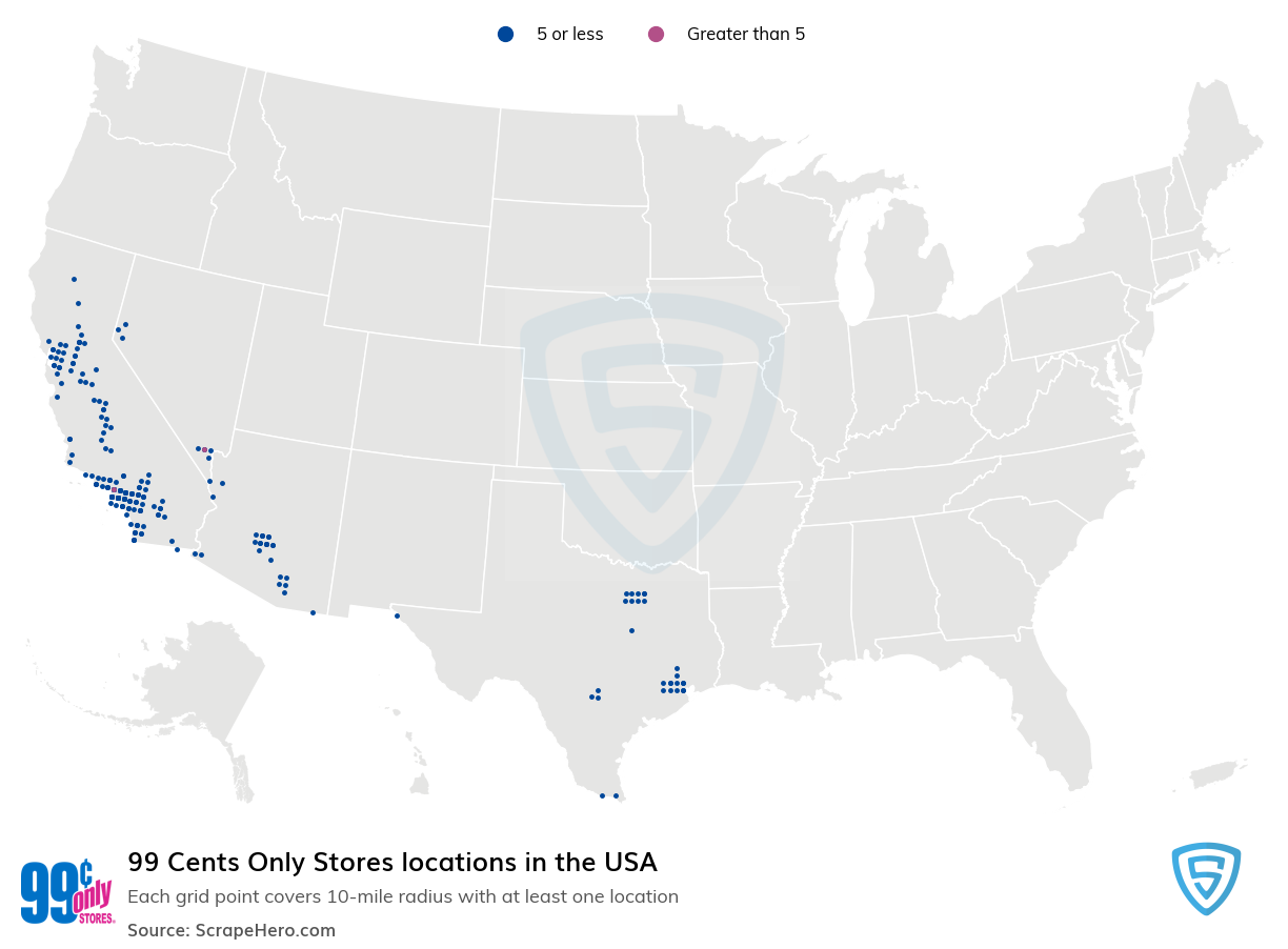 Map of 99 Cents Only Stores locations in the United States