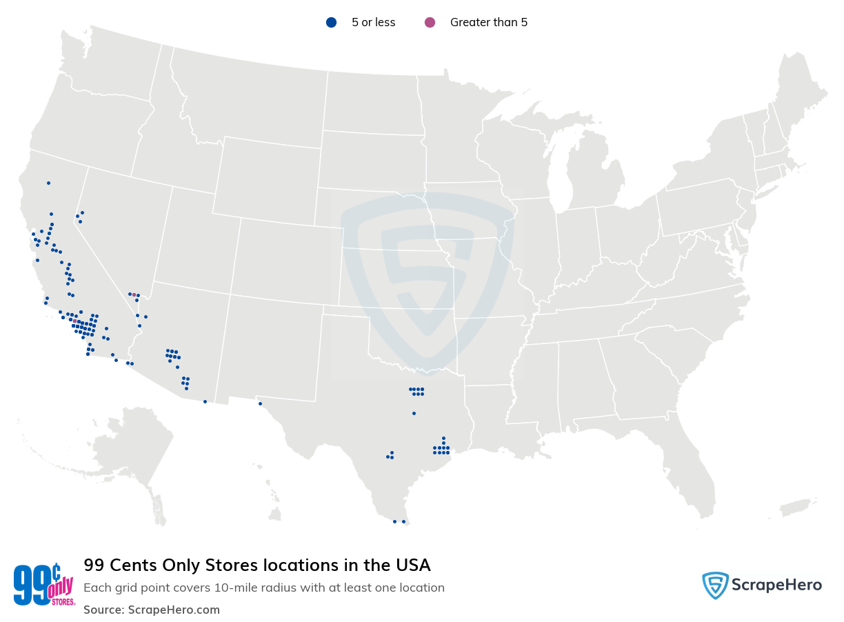 Map of 99 Cents Only Stores locations in the United States