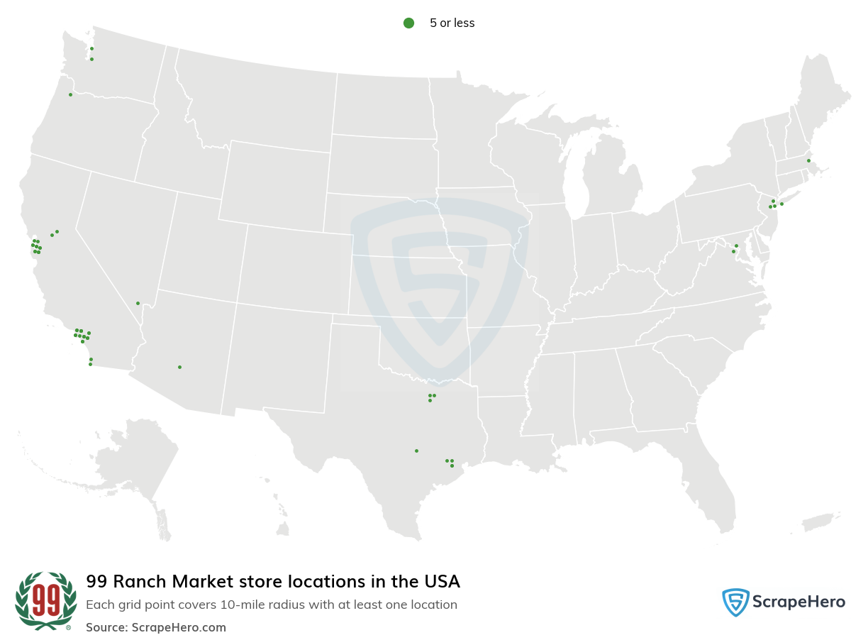 Map of 99 Ranch Market stores in the United States