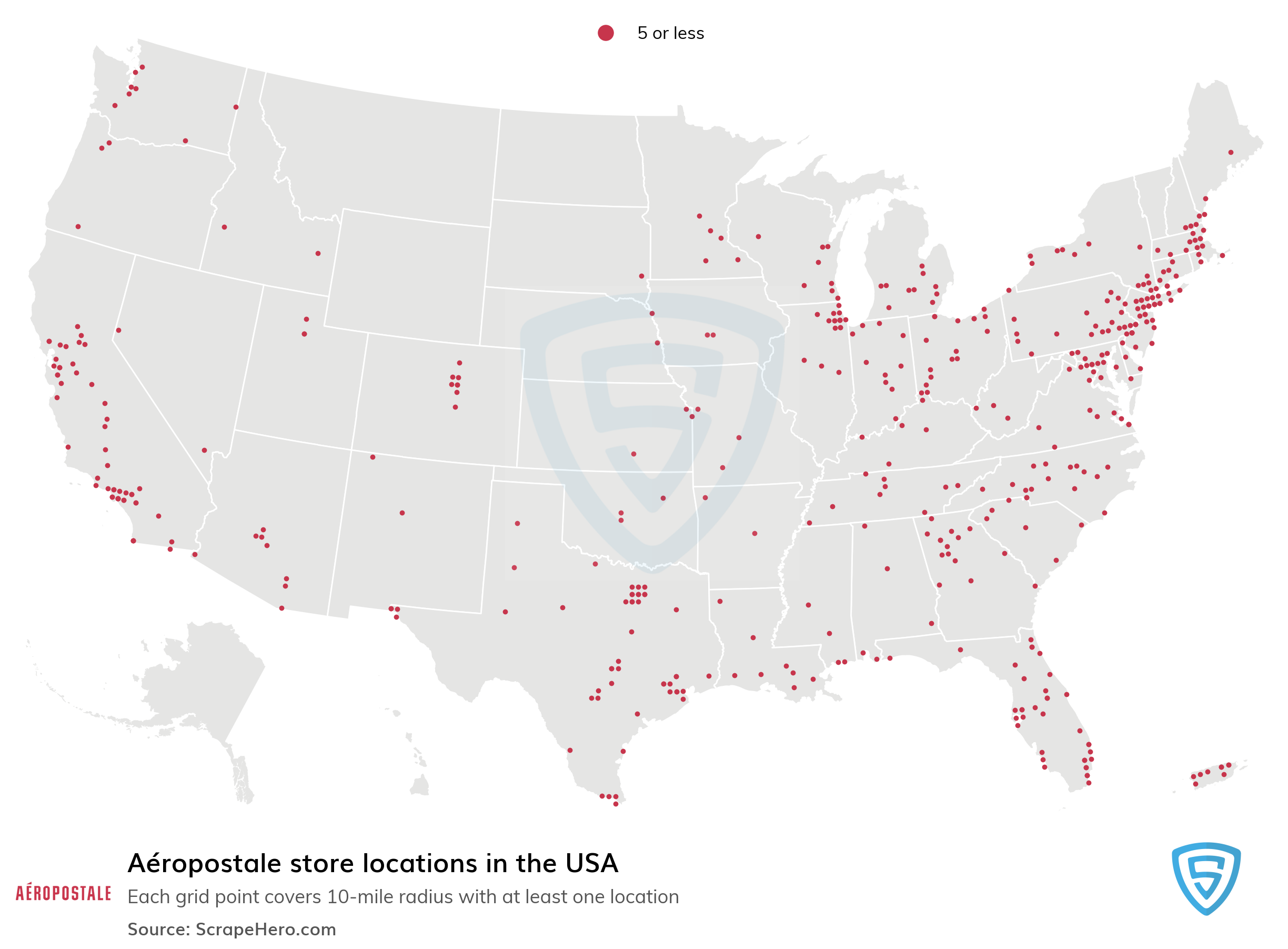List all Aéropostale store locations in the USA - Data Store
