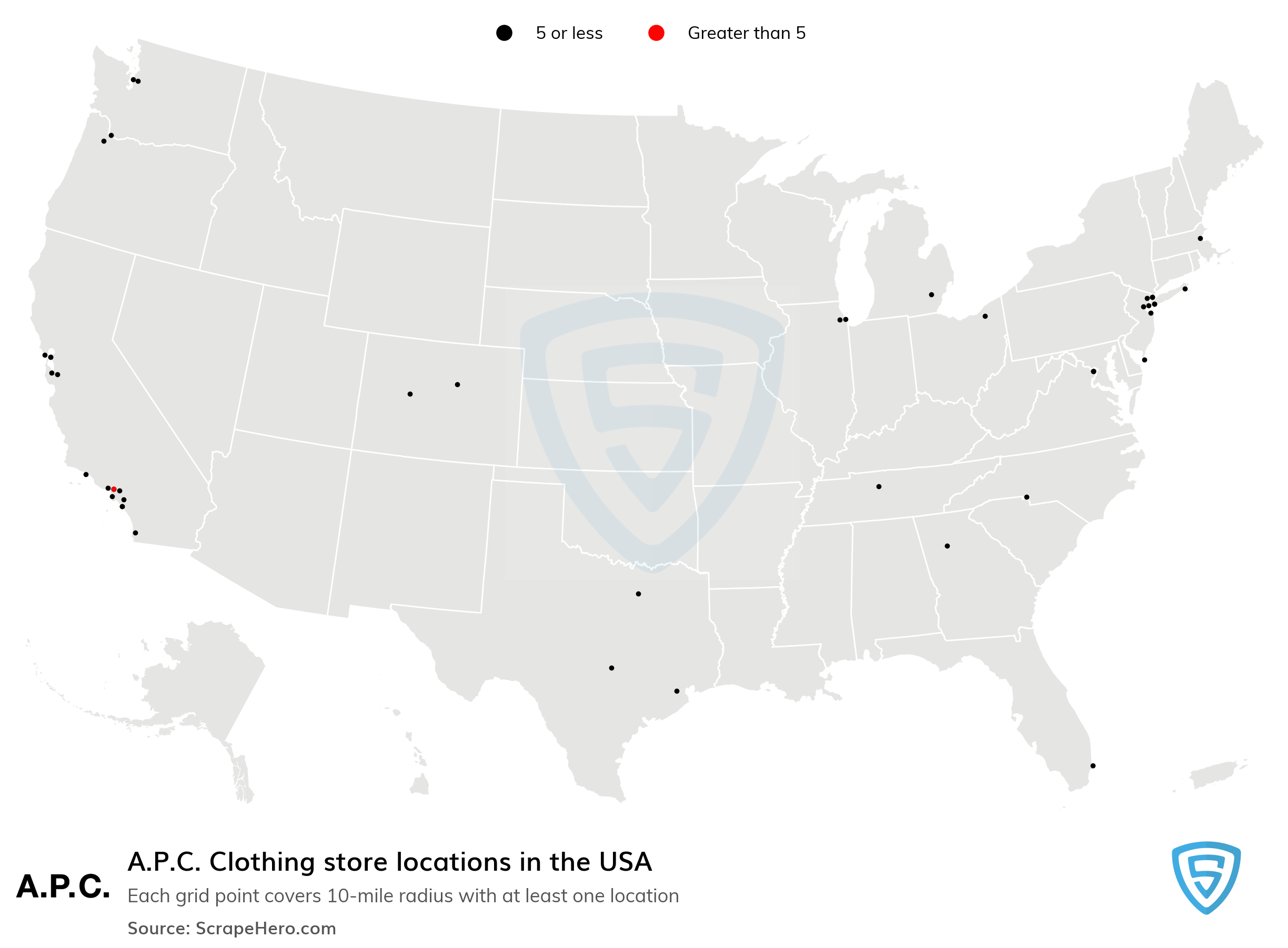 Number of A.P.C. Clothing locations in the USA in 2024 | ScrapeHero