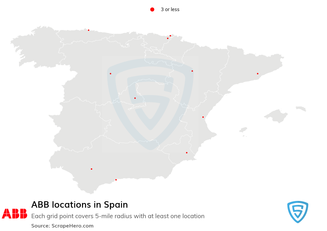 Map of ABB locations in Spain