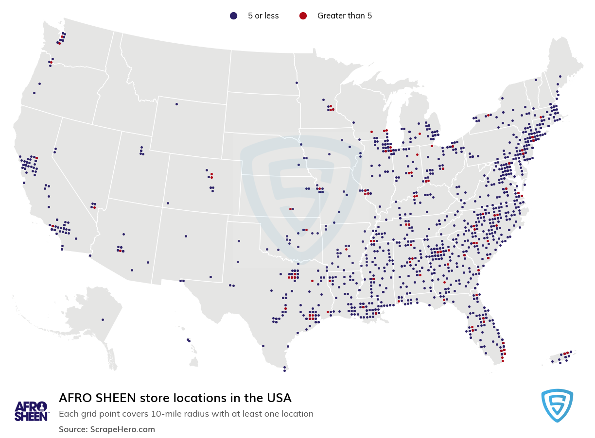 Map of AFRO SHEEN stores in the United States