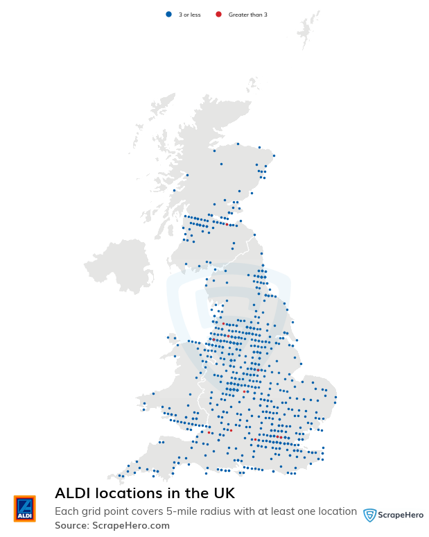 Map of ALDI stores in the United Kingdom