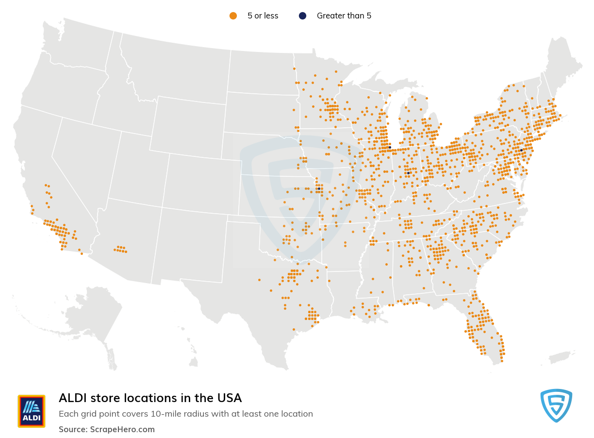 Map of ALDI locations in the United States in 2022