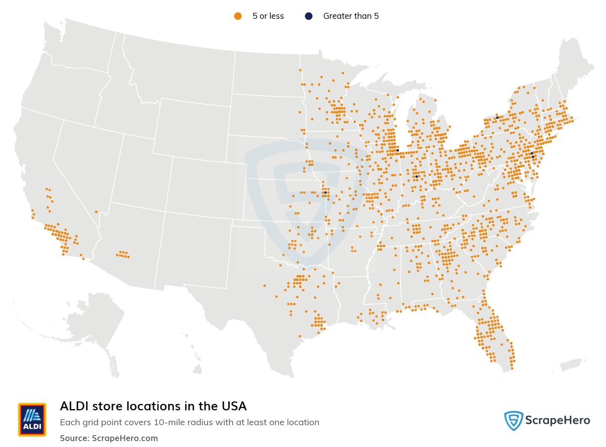 Number of ALDI locations in the USA in 2024 ScrapeHero