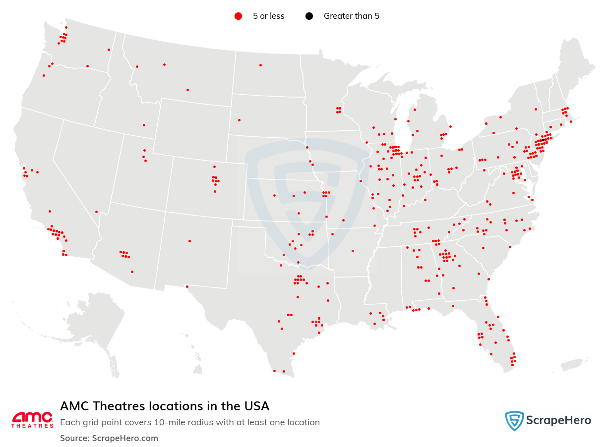 Map of AMC Theatres locations in the United States