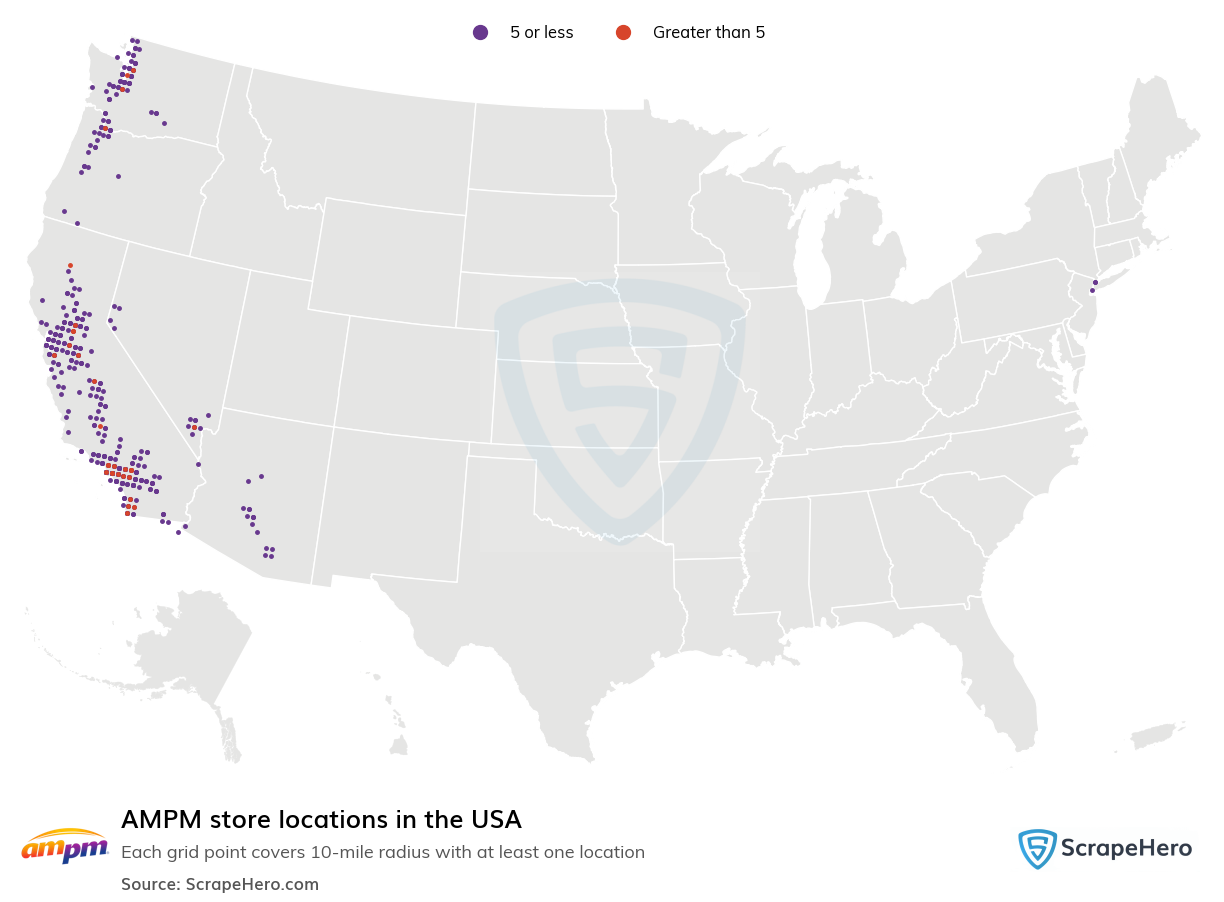 Map of AMPM stores in the United States