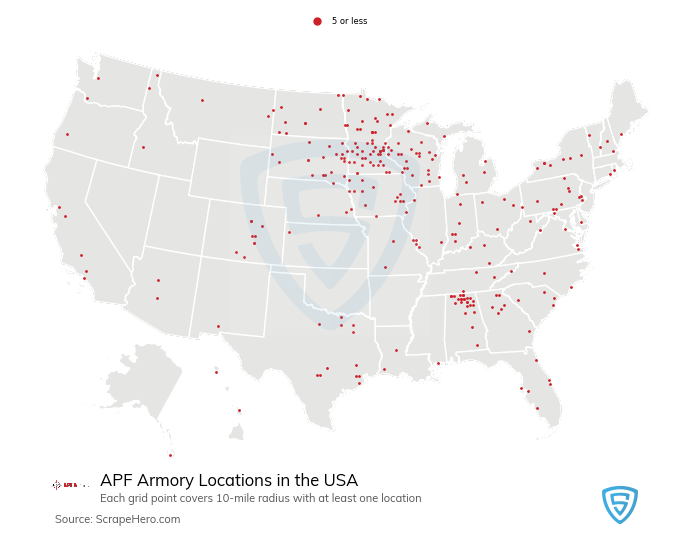Map of APF Armory locations in the United States