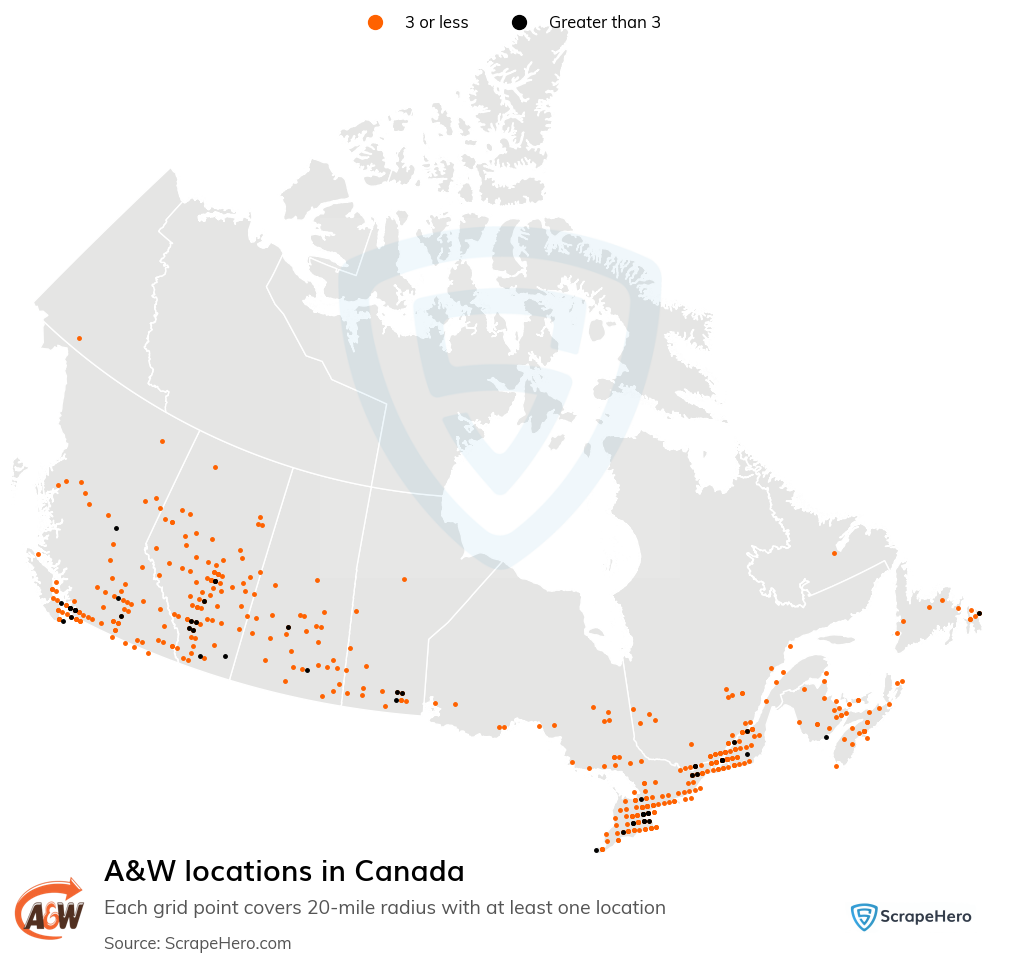 Map of  locations in Canada in 2024