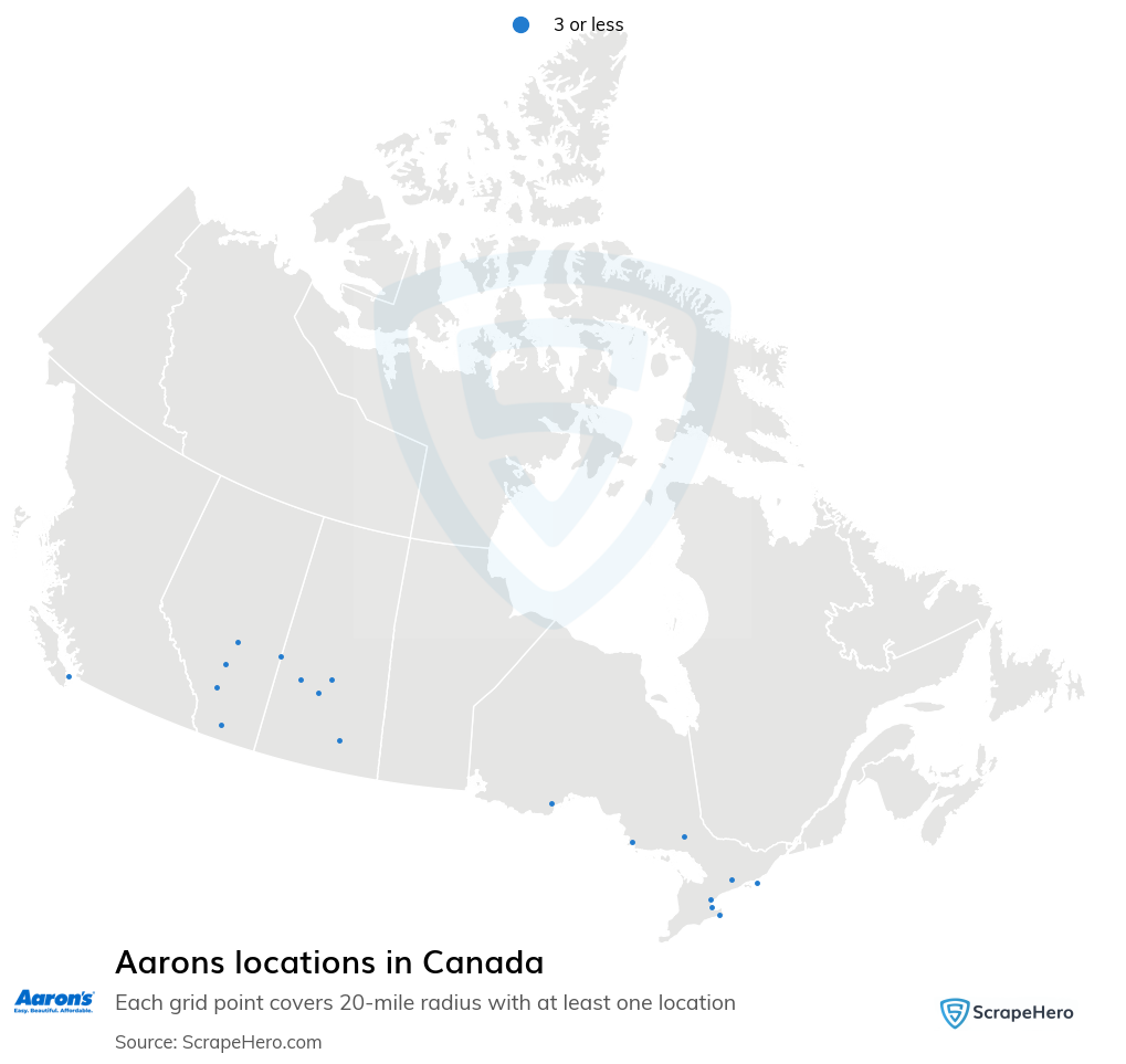 Map of Aarons stores in Canada