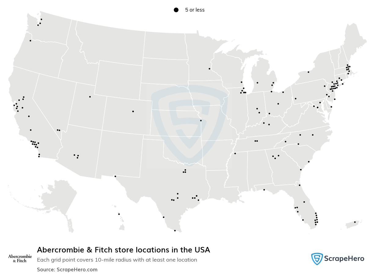 Map of Abercrombie And Fitch stores in the United States