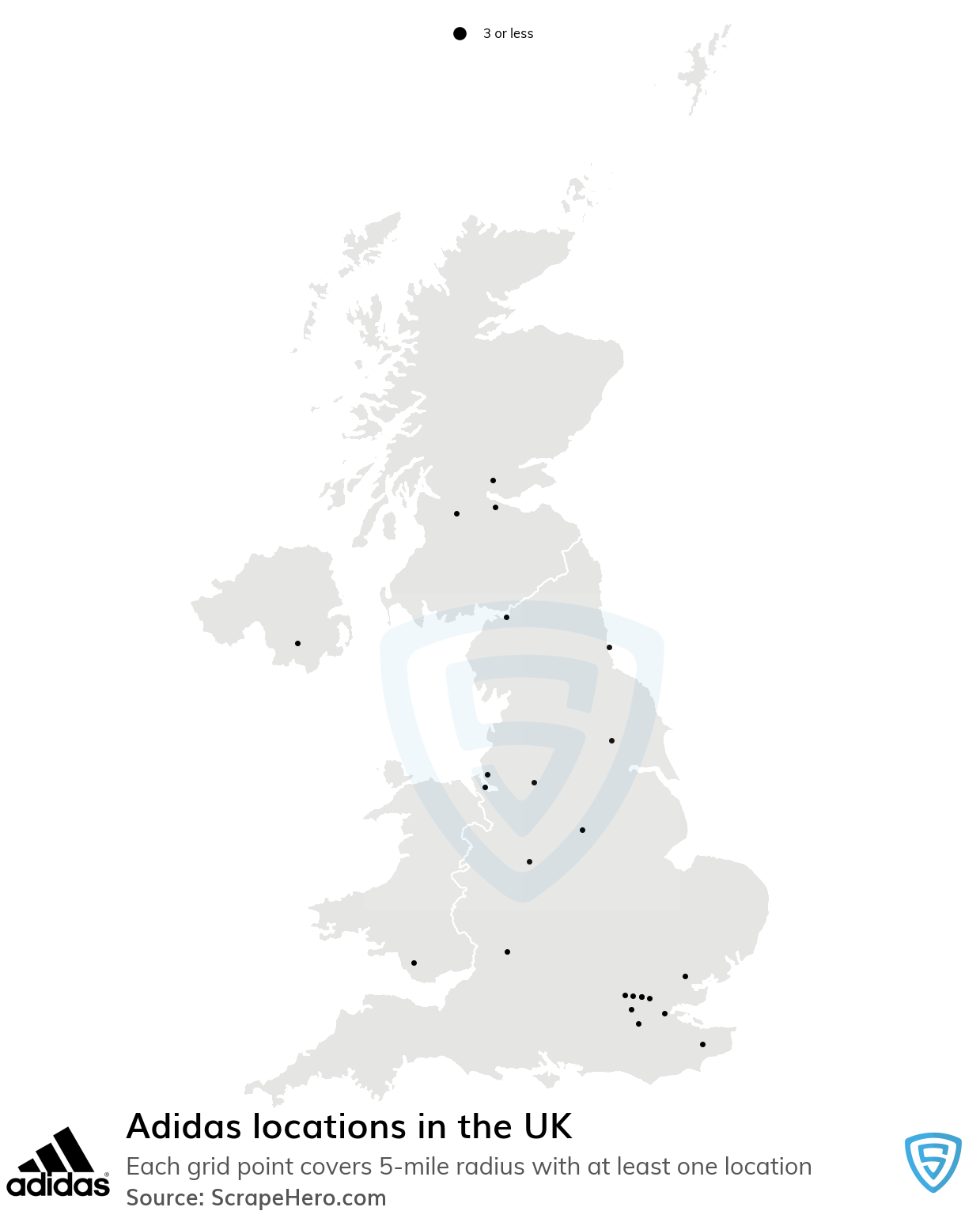 Number of Adidas locations in UK 2023 ScrapeHero