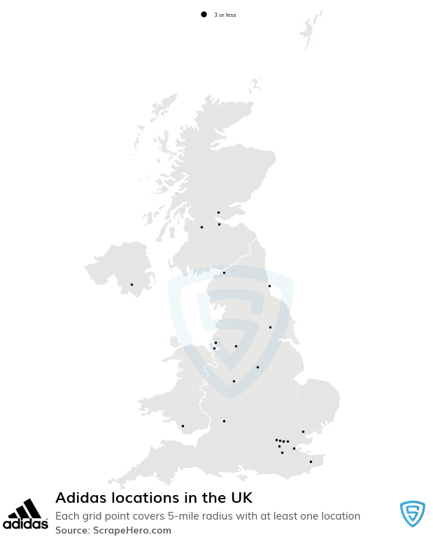 Map of Adidas stores in the United Kingdom