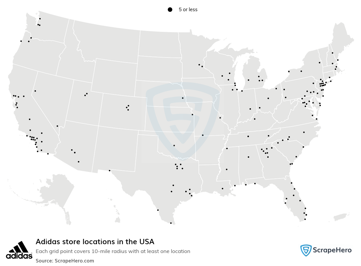 claramente Transitorio compañera de clases Number of Adidas locations in the USA in 2023 | ScrapeHero