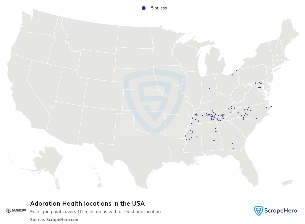 Map of  locations in the United States in 2024