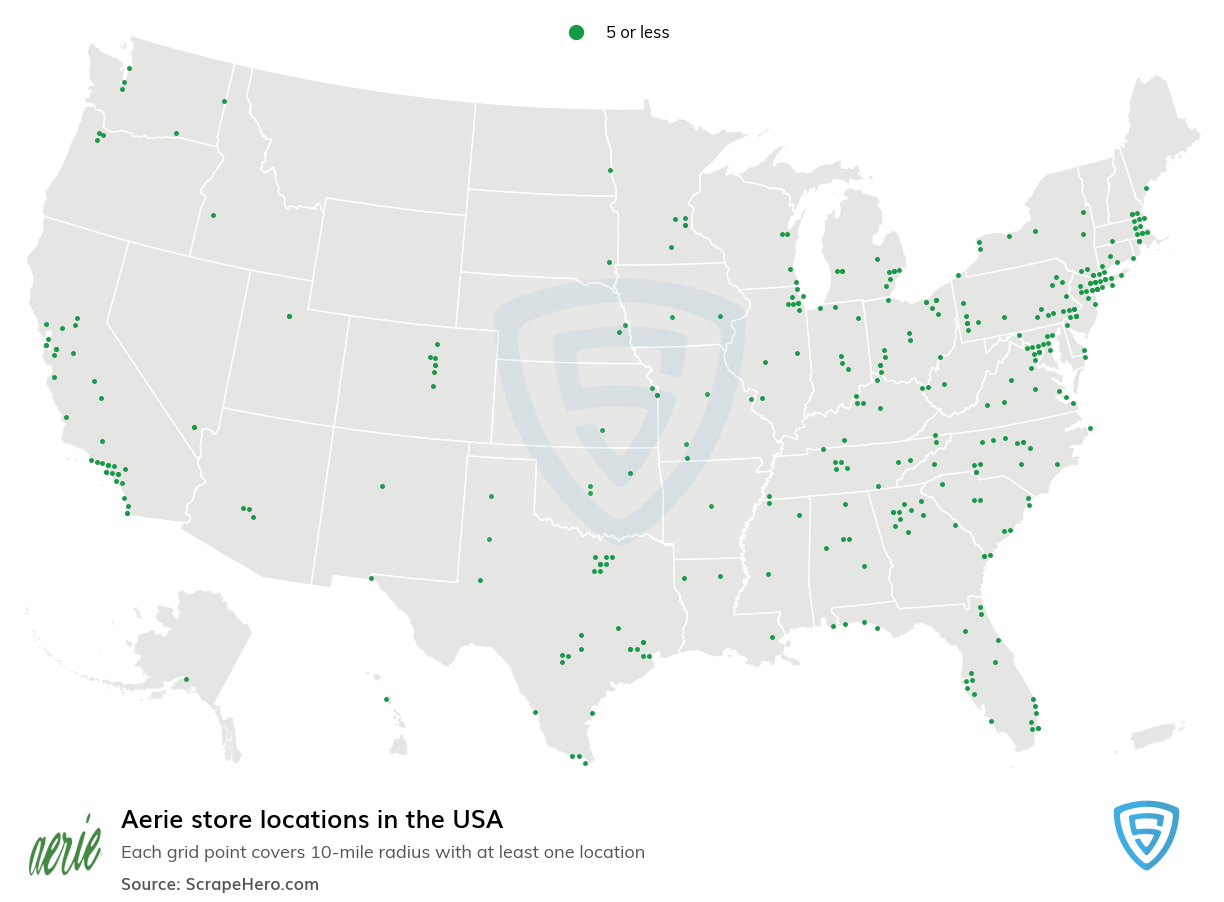 Map of Aerie stores in the United States