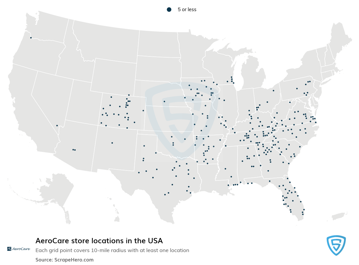 Map of AeroCare stores in the United States