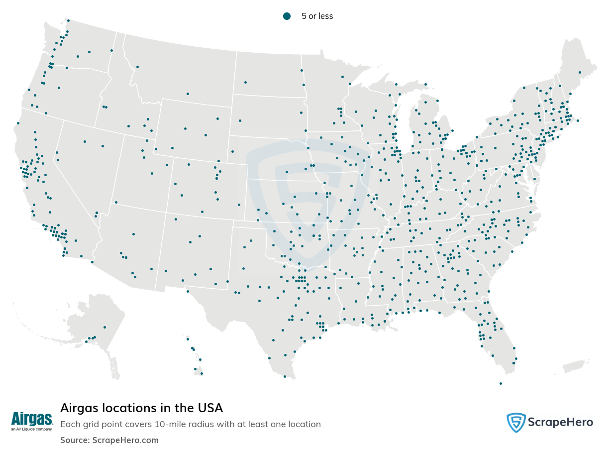 Map of Airgas locations in the United States