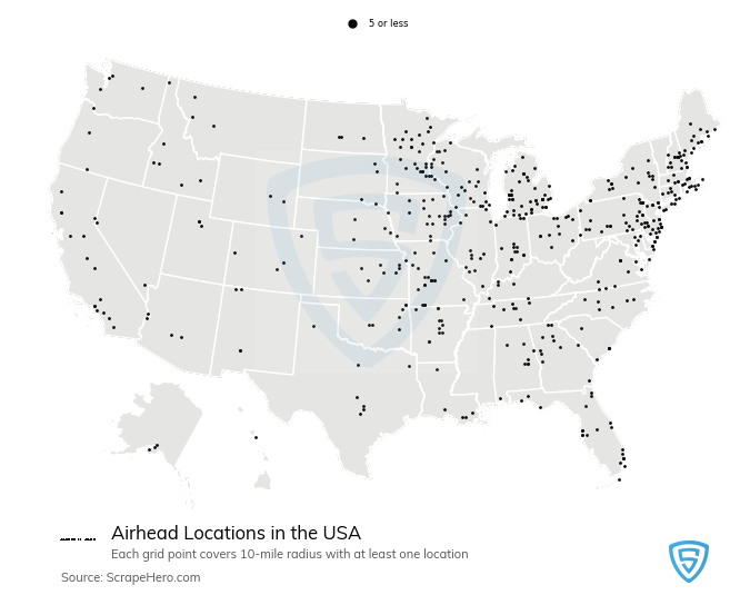 Map of Airhead dealerships in the United States