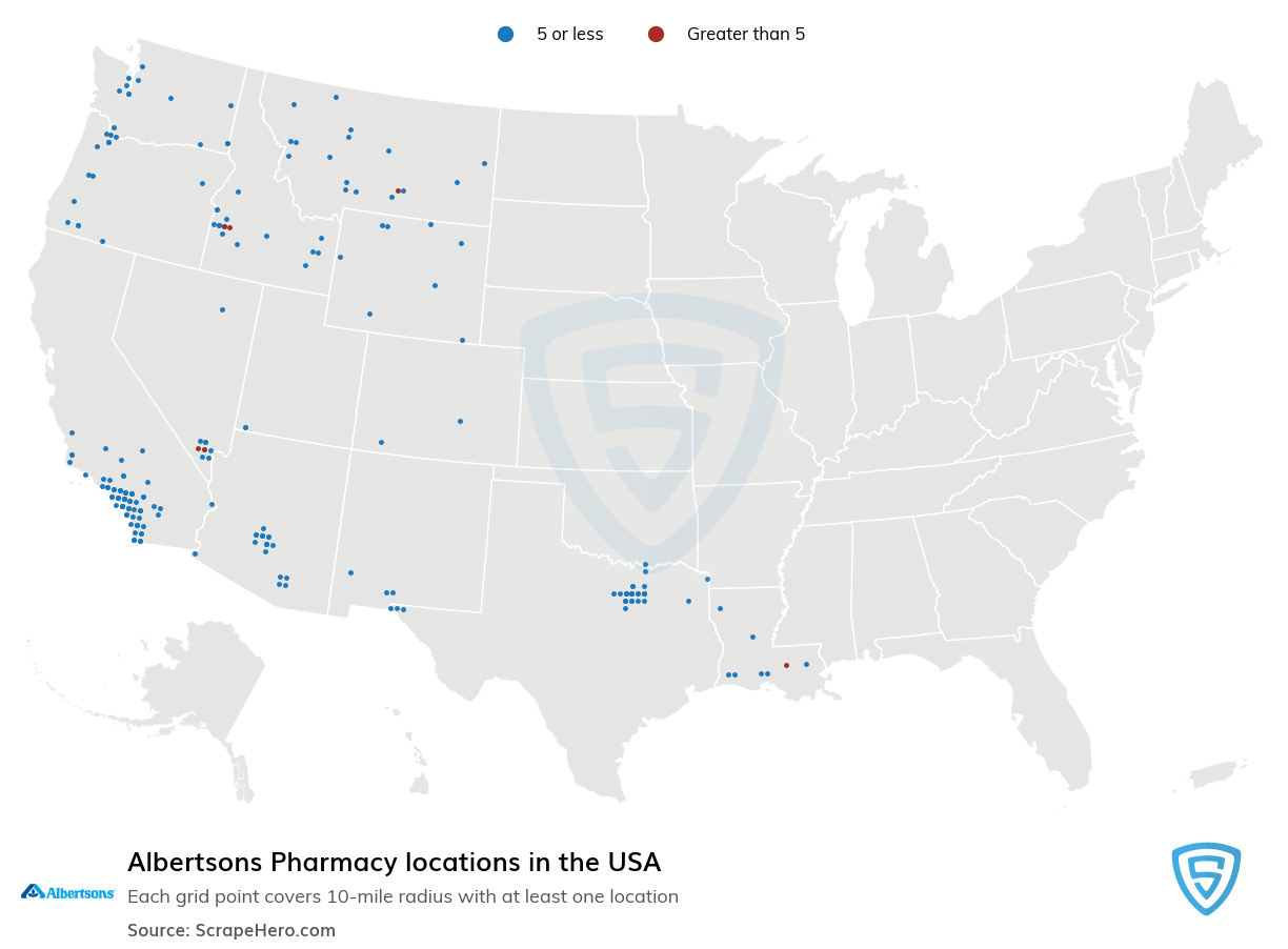 Map of Albertsons Pharmacy locations in the United States
