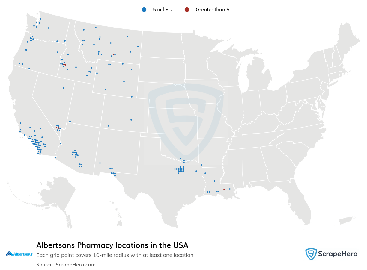 Map of Albertsons Pharmacy locations in the United States