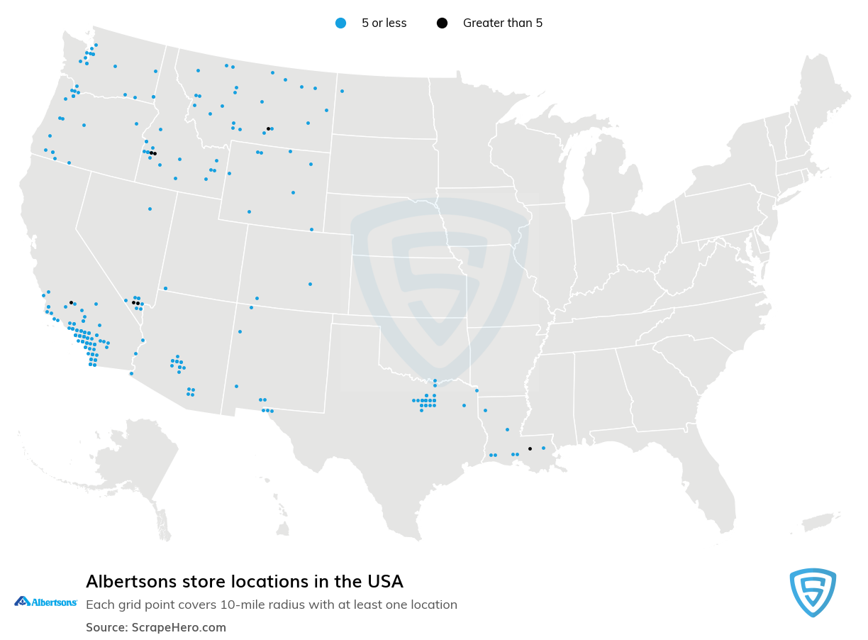Map of Albertsons retail stores in the United States