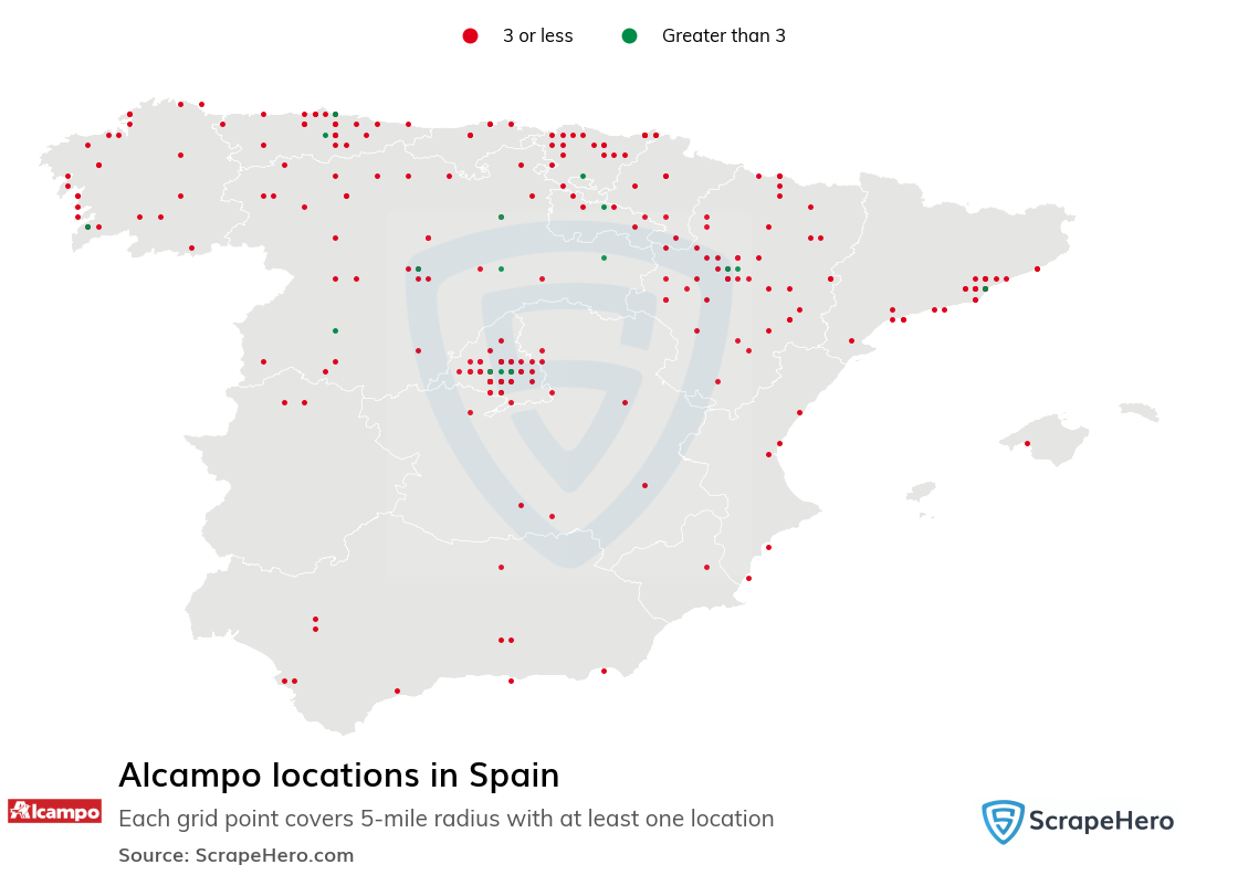 Map of Alcampo stores in Spain