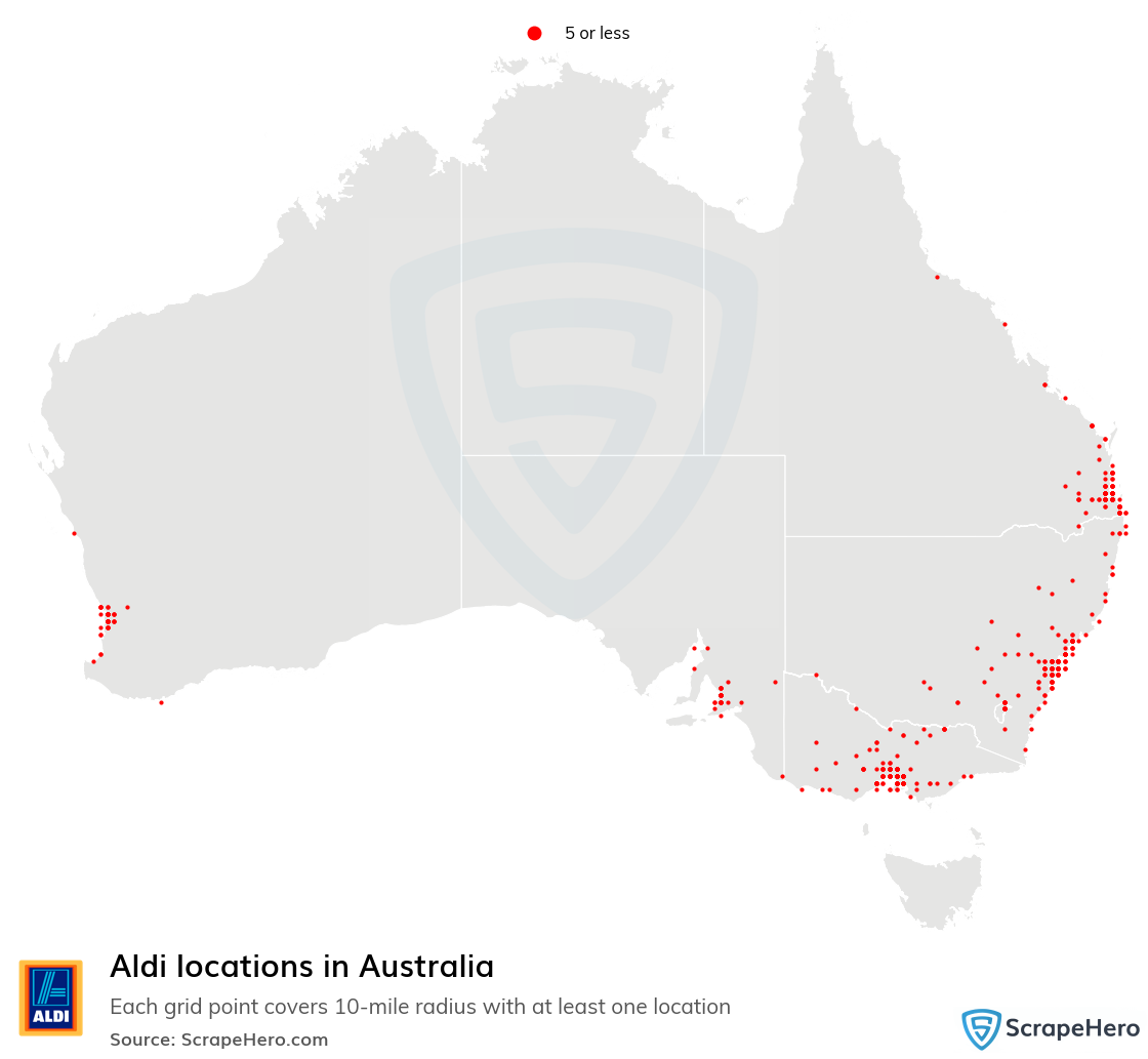 Map of Aldi stores in Australia