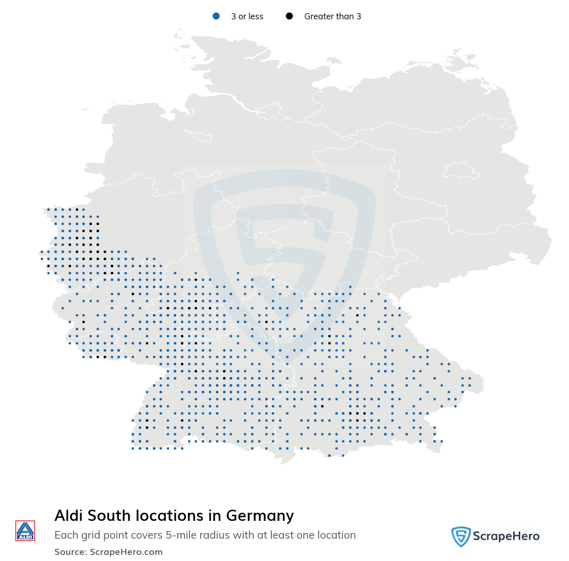Map of Aldi South locations in Germany