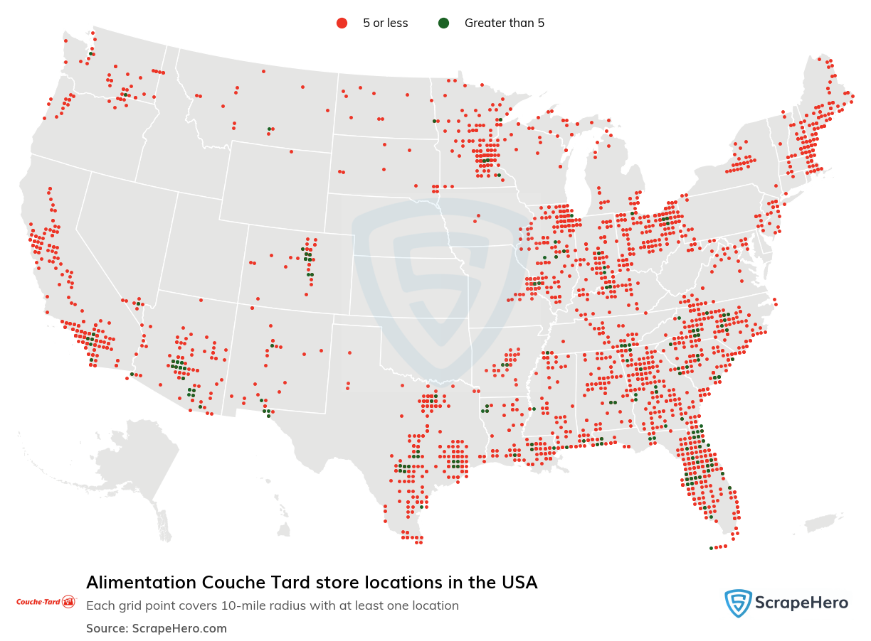 Map of Alimentation Couche Tard stores in the United States