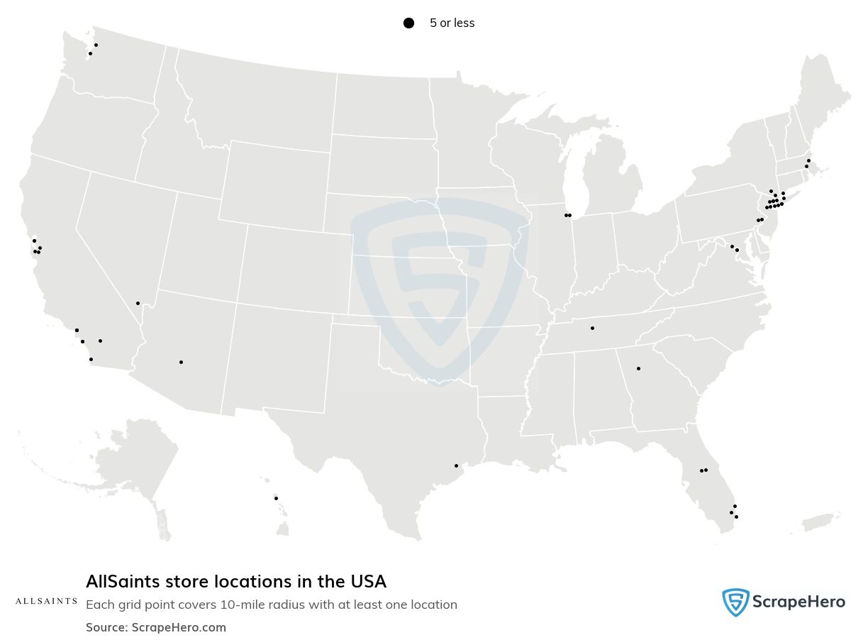 Map of AllSaints stores in the United States