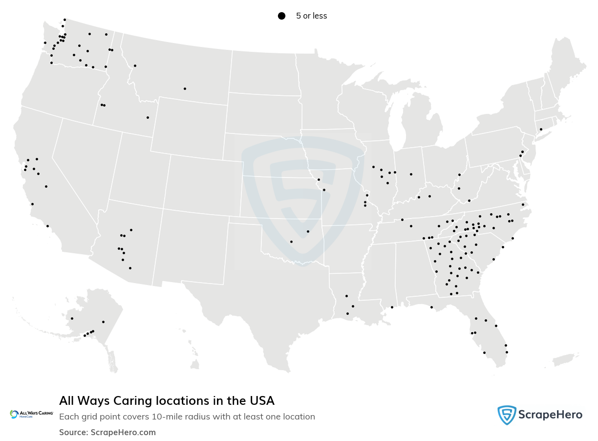 Map of  locations in the United States in 2024