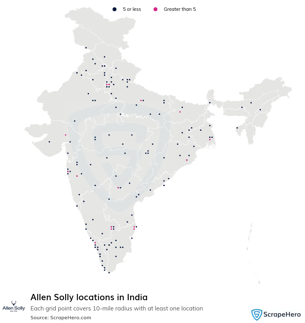 Map of Allen Solly stores in India