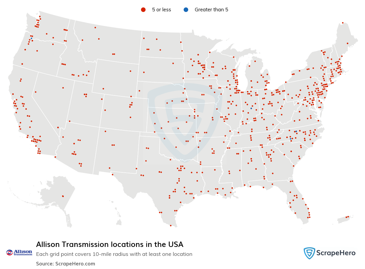 Map of Allison Transmission locations in the United States