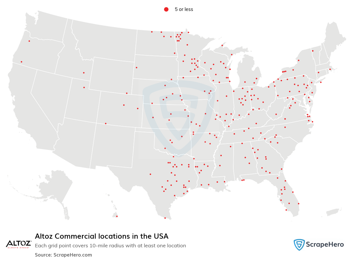 Map of Altoz Commercial locations in the United States
