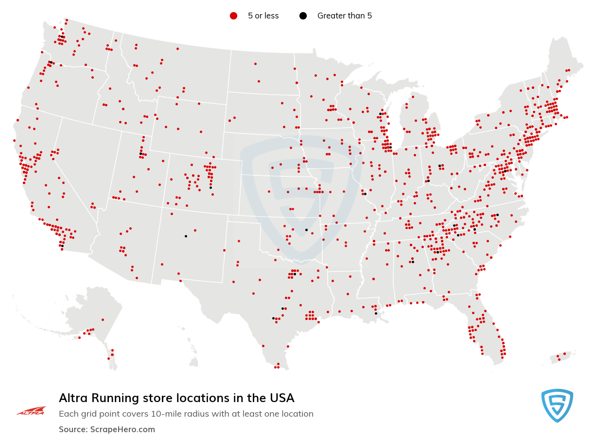 Number of Altra Running locations in the USA in 2023 ScrapeHero