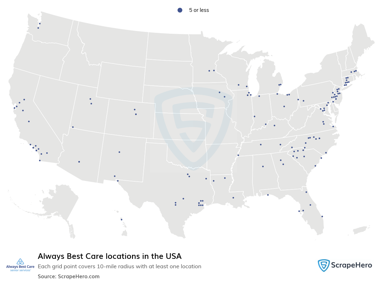 Map of Always Best Care locations in the United States