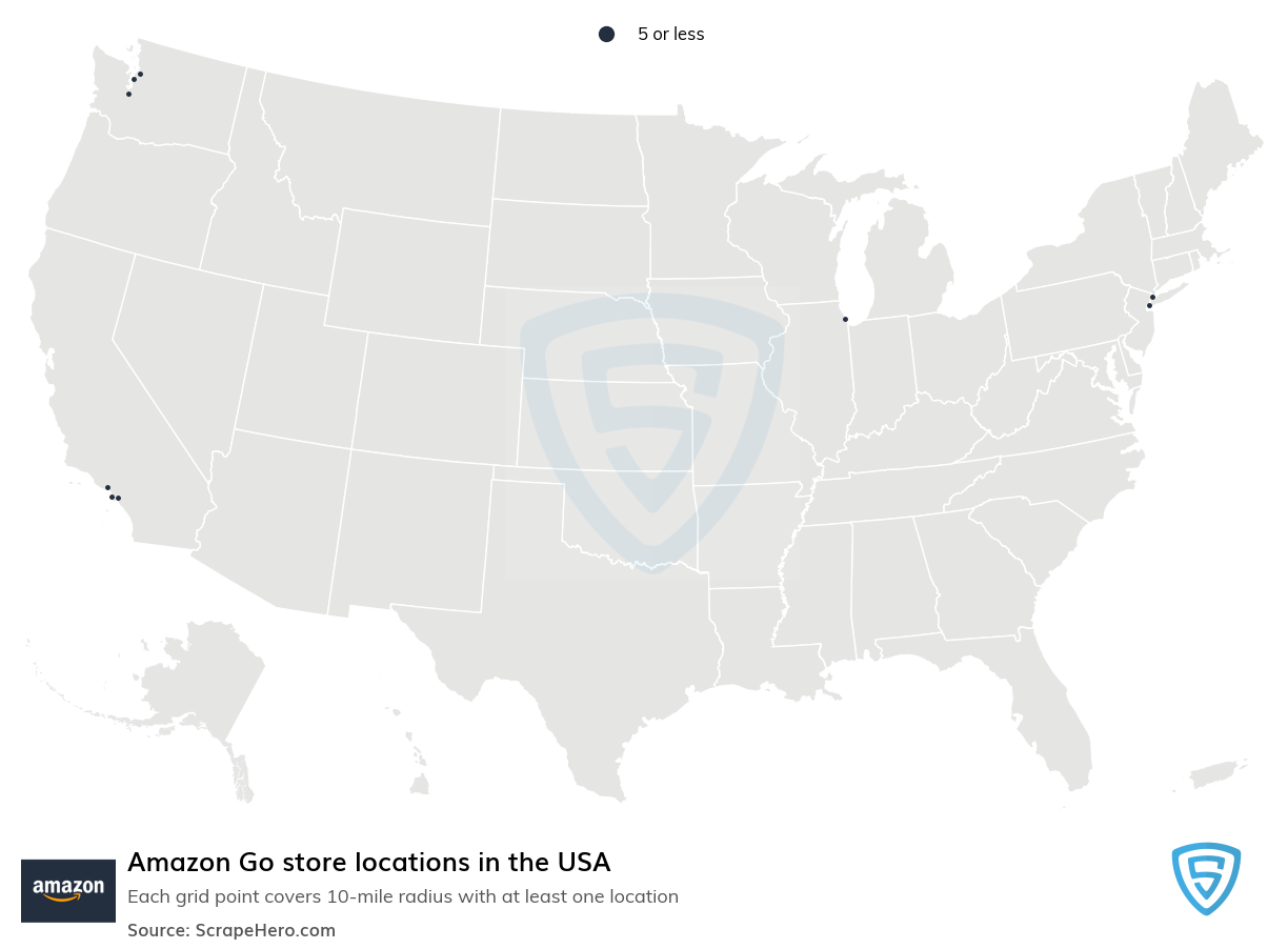 Map of Amazon Go stores in the United States