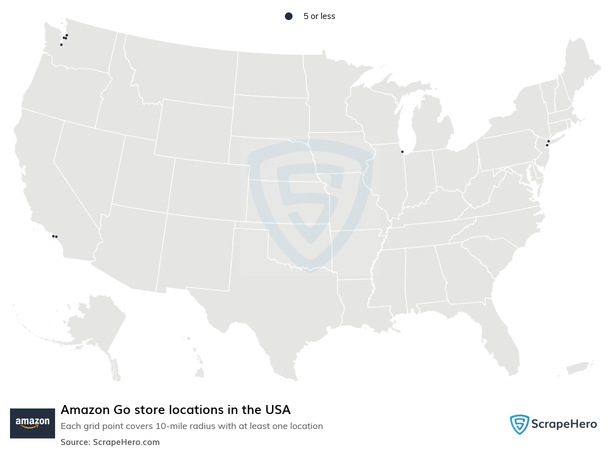 Map of Amazon Go stores in the United States