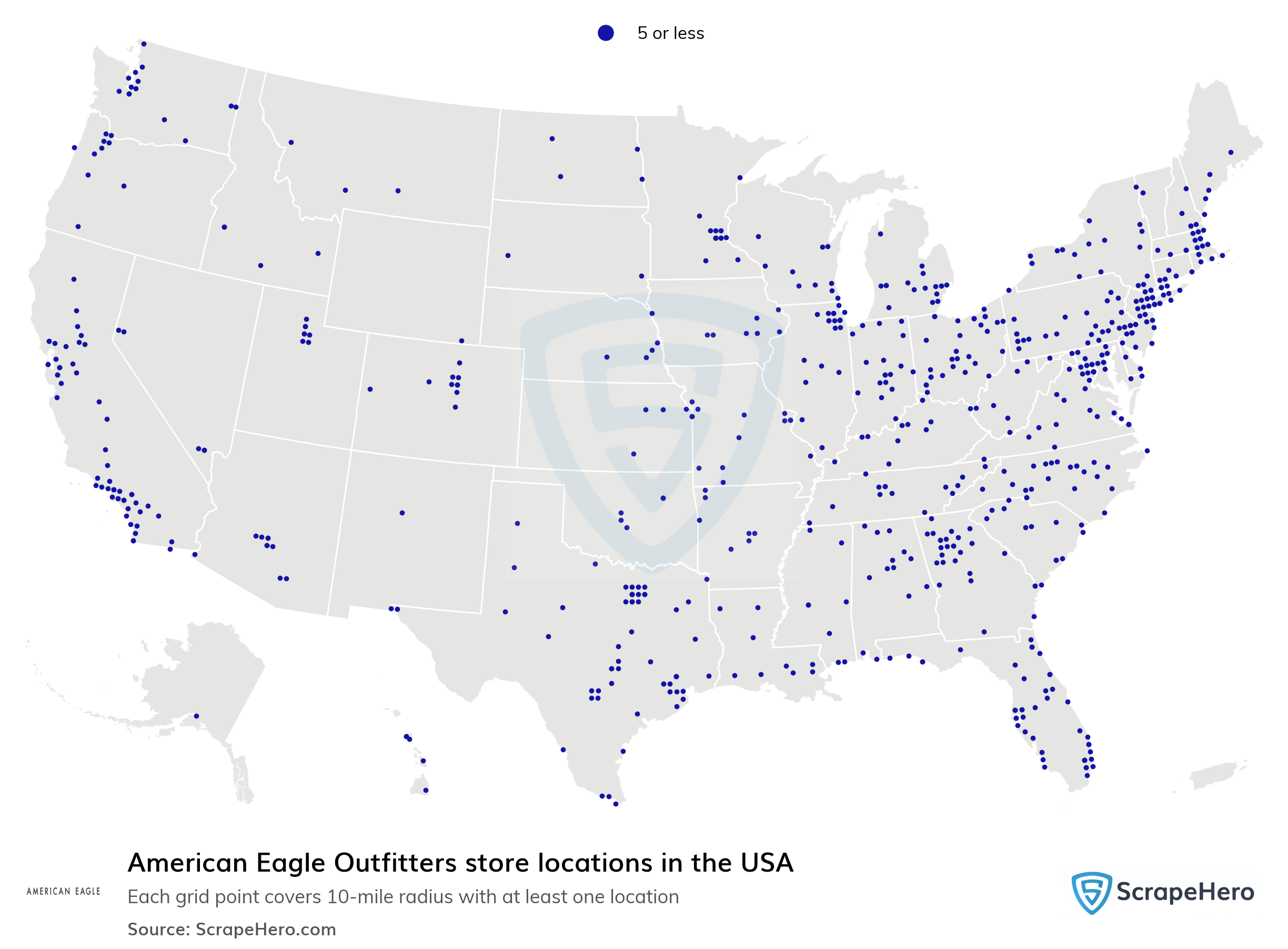 Number of American Eagle Outfitters locations in the USA in 2023