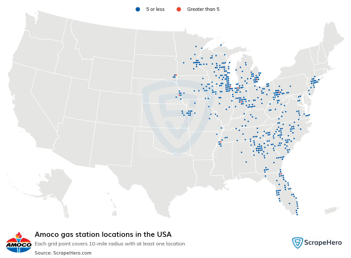 Map of Amoco gas stations in the United States