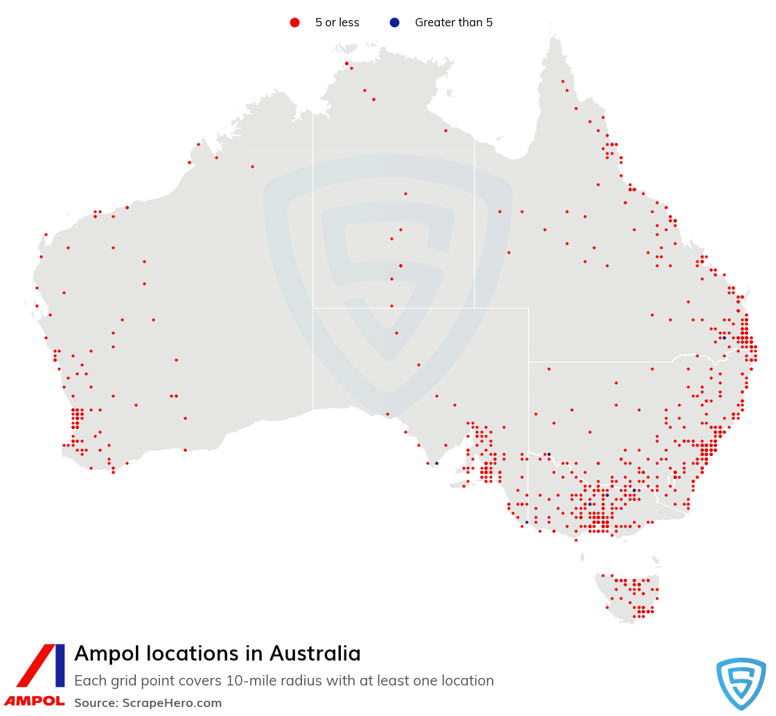 Map of Ampol gas stations in Australia