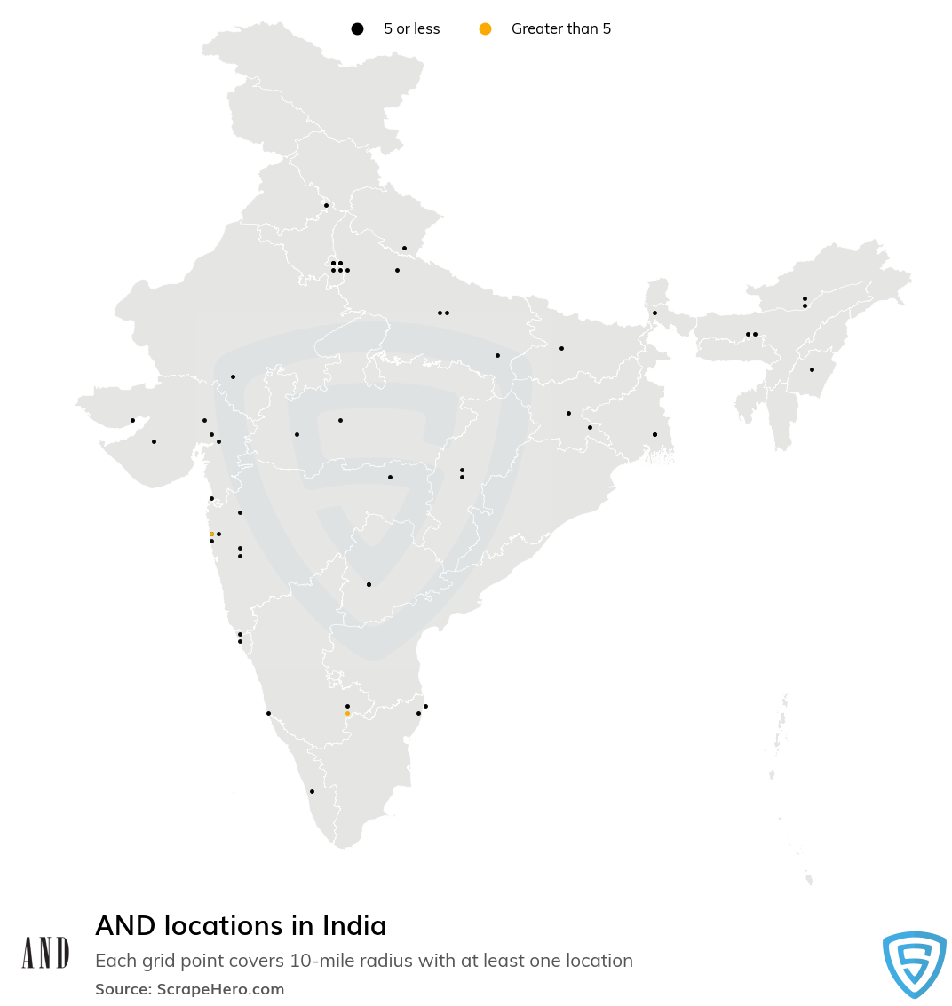 Map of And stores in India