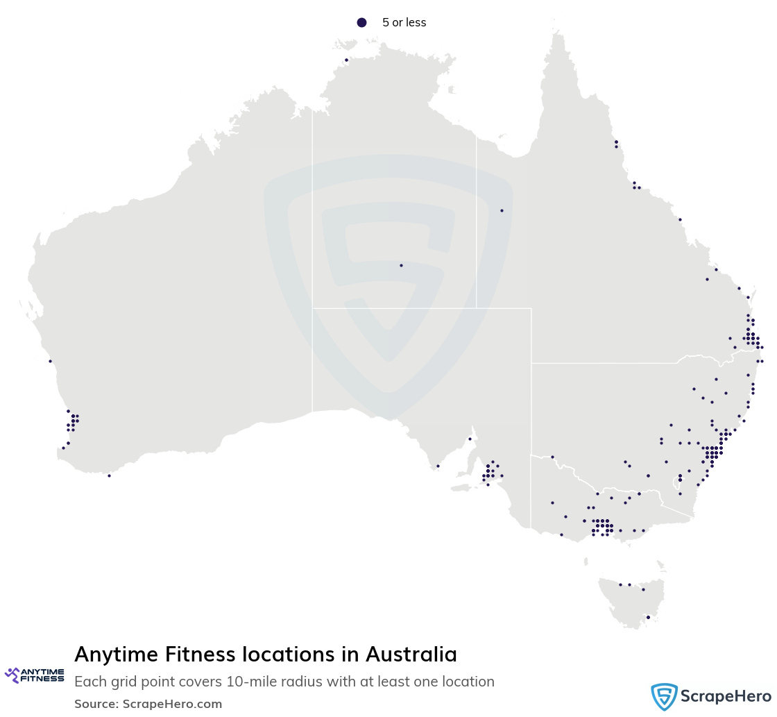 Map of Anytime Fitness locations in Australia