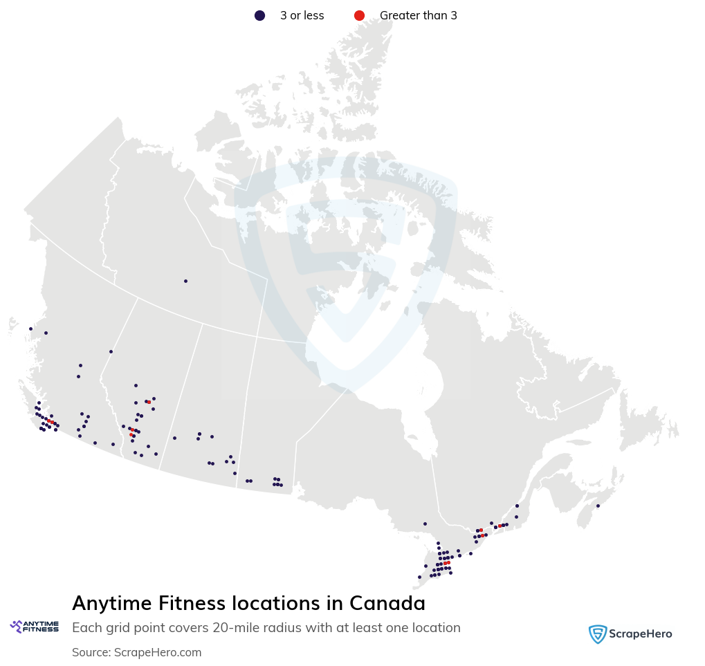 Map of Anytime Fitness locations in Canada