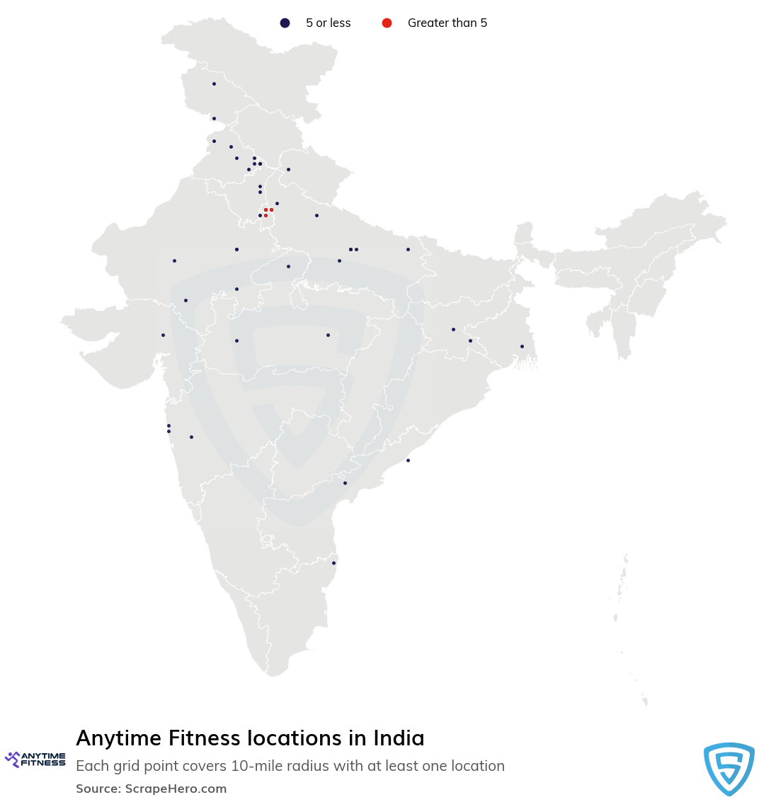 Map of Anytime Fitness locations in India in 2022