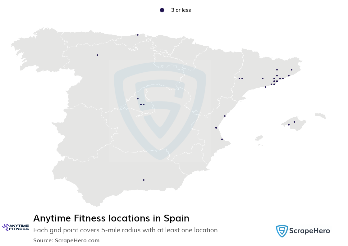 Map of Anytime Fitness locations in Spain